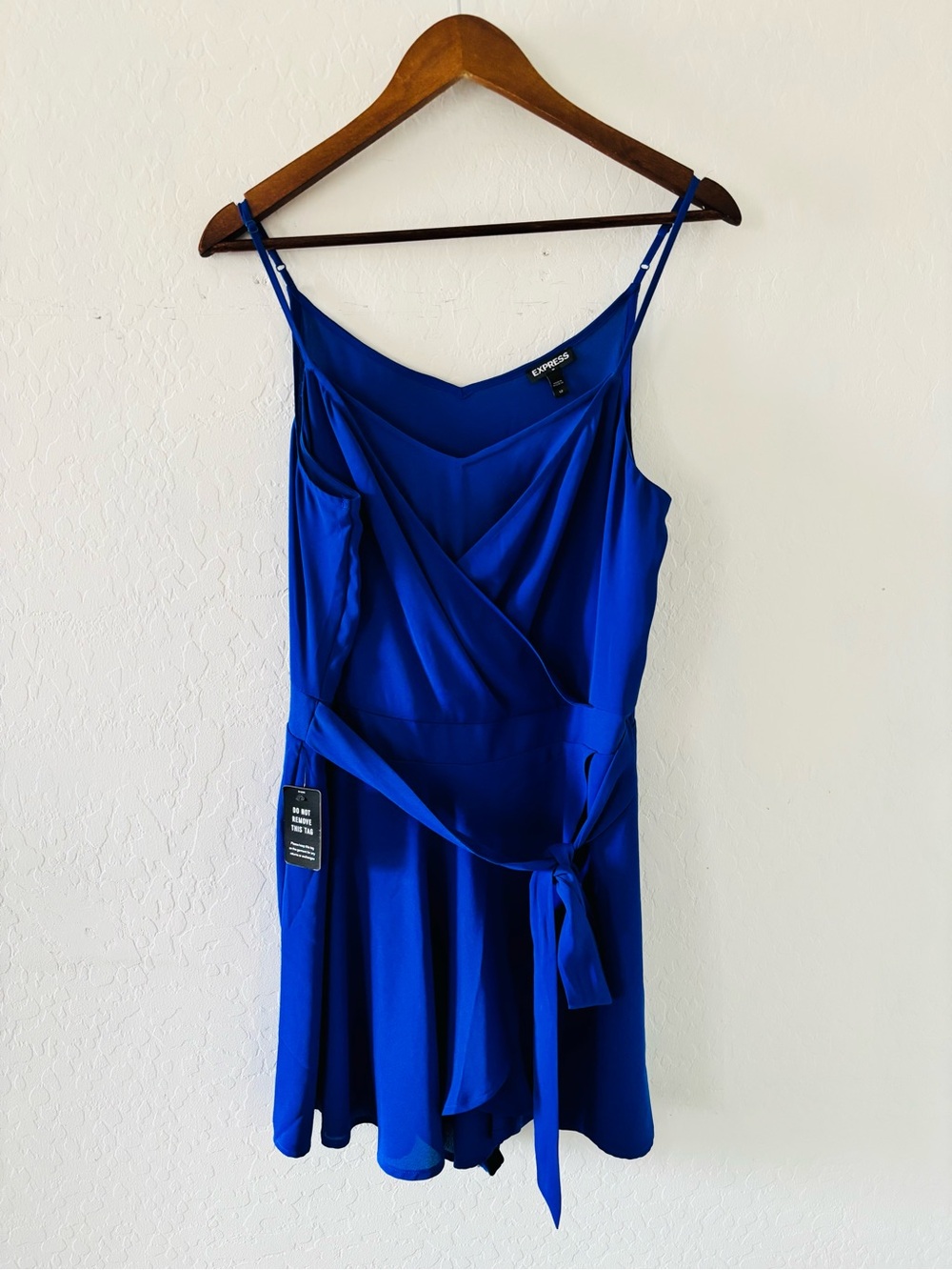 Express NWT Royal Blue Satin Wrap Front Romper Size‎ 12 Tie Waist
